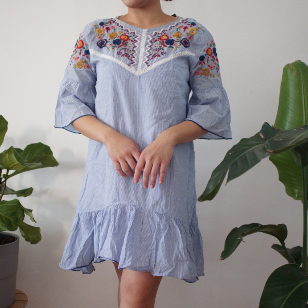 Zara Striped Tunic With Embroidery Dress